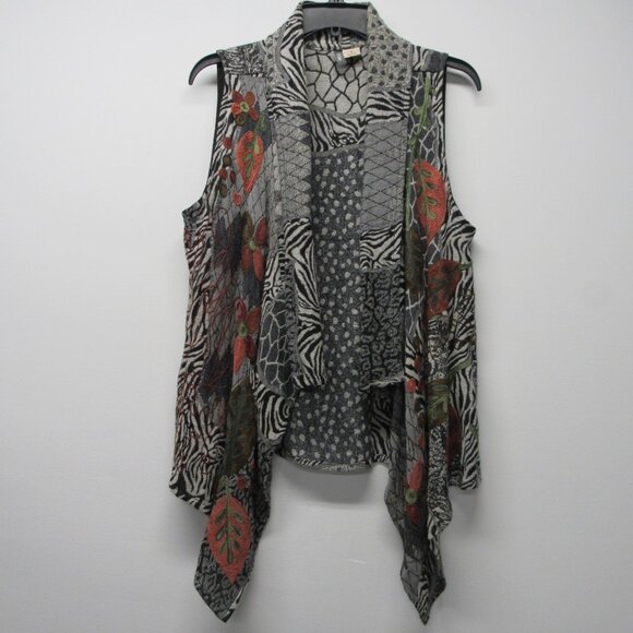 Anu 100% Wool Animal Print Floral Chain Stitch Embroidered Boho Draped Vest Sz S - Picture 1 of 4